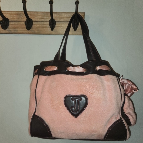 Vintage Juicy Couture Baby Pink Brown Terry Cloth Bag - Picture 6 of 12